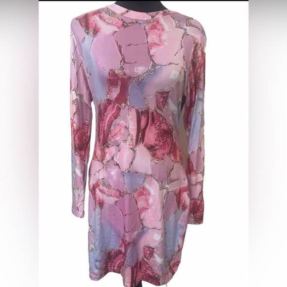Shein women’s size L pink print‎ long sleeve mini dress - Picture 1 of 3
